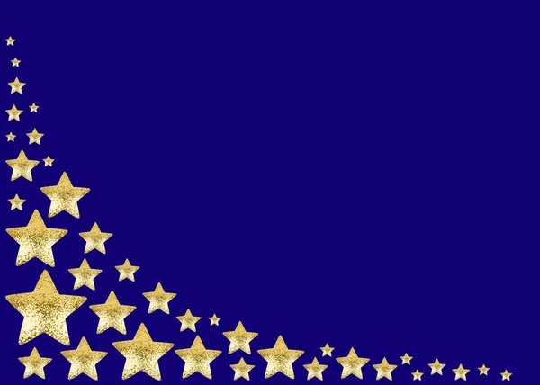 Arany Csillagok Keret Kék Háttér Elszigetelt Sarok Határ Készült Fényes — Stock Fotó