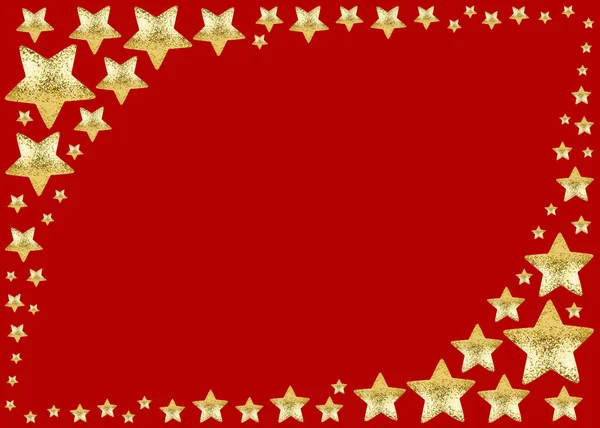 Golden Stars Frame Red Background Isolated Corner Border Made Shiny — Stock Photo, Image
