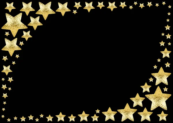 Golden Star Frame Black Background Isolated Corner Border Made Shiny — Stock Photo, Image