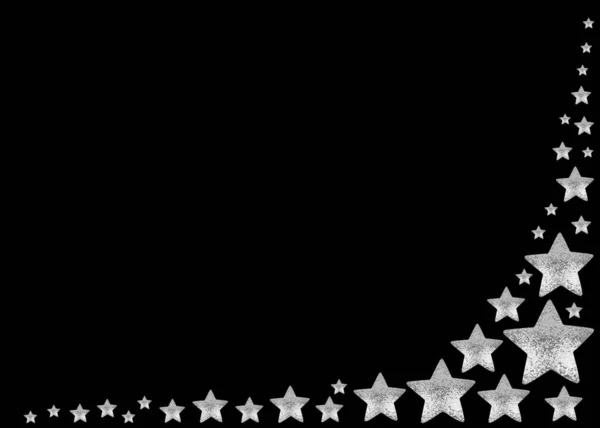 Silver Stars Frame Black Background Isolated Corner Border Made Shiny — Stock Photo, Image