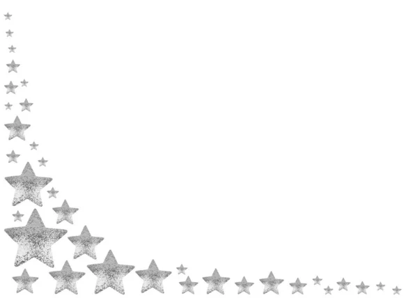 Silver Stars Frame White Background Isolated Corner Border Made Shiny — Stock Photo, Image