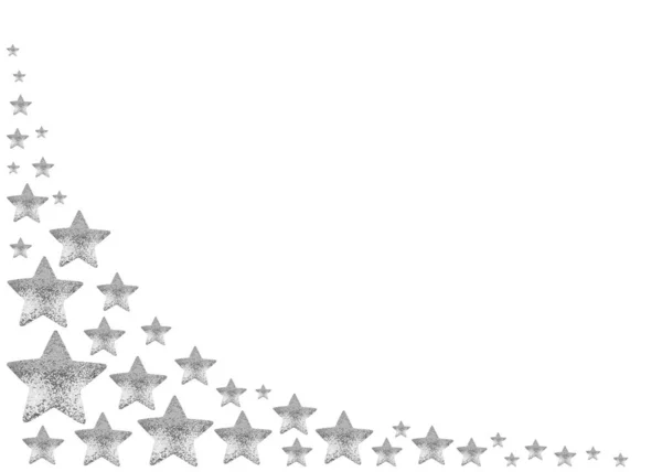 Silver Stars Frame White Background Isolated Corner Border Made Shiny — Stock Photo, Image