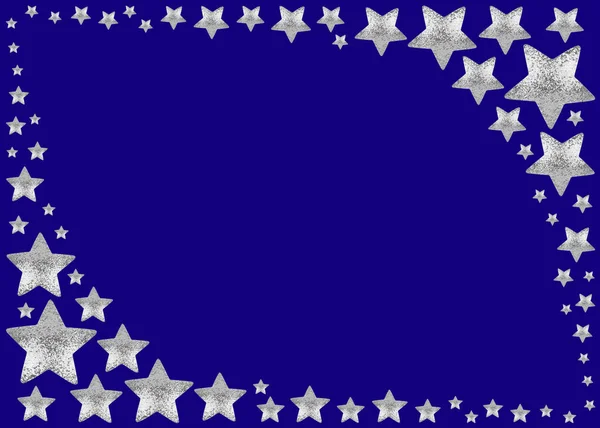 Silver Stars Frame Blue Background Isolated Corner Border Made Shiny — Stock Photo, Image