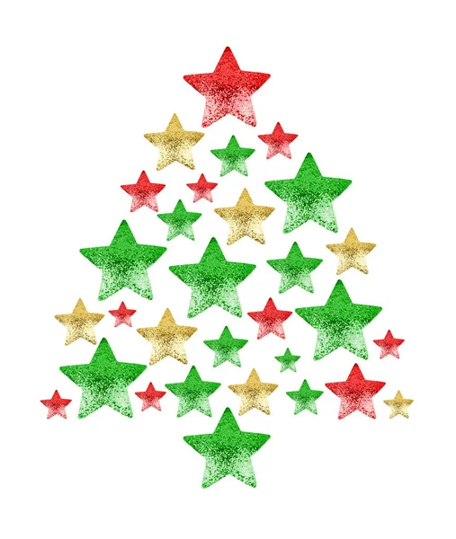 Parlak Yıldızlardan Oluşan Noel Ağacı Yakın Plan Yeşil Kırmızı Altın — Stok fotoğraf