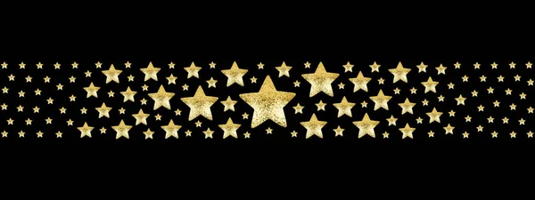 Golden Stars Border Black Background Isolated Frame Made Shiny Gold — Stock Photo, Image