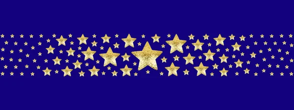 Golden Stars Border Blue Background Isolated Frame Made Shiny Gold — Stock Photo, Image