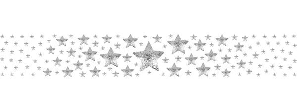 Ezüst Csillagok Határ Fehér Háttér Elszigetelt Keret Készült Fényes Ezüst — Stock Fotó