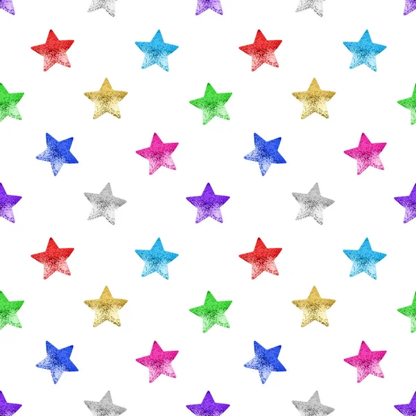 Nahtloses Muster Bunte Sterne Weißer Hintergrund Isoliert Dekorative Glänzende Sterne — Stockfoto