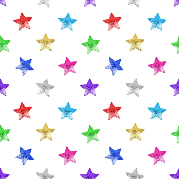 Padrão Sem Costura Estrelas Coloridas Fundo Branco Isolado Decorativas Estrelas — Fotografia de Stock