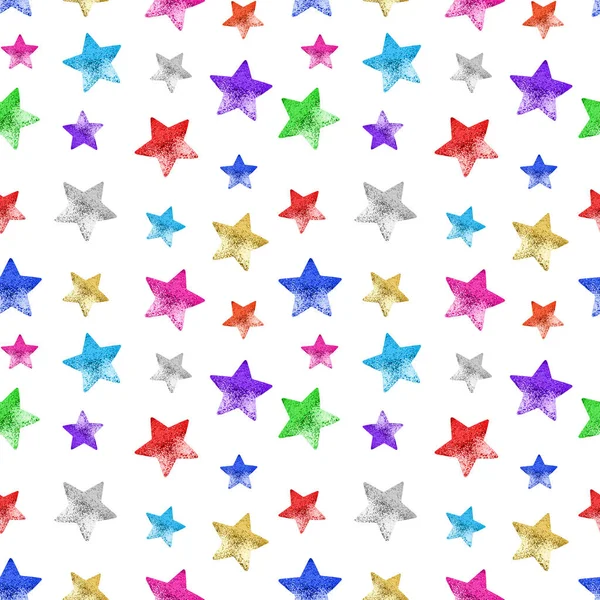 Seamless Pattern Colorful Stars White Background Isolated Decorative Shiny Stars — Stock Photo, Image