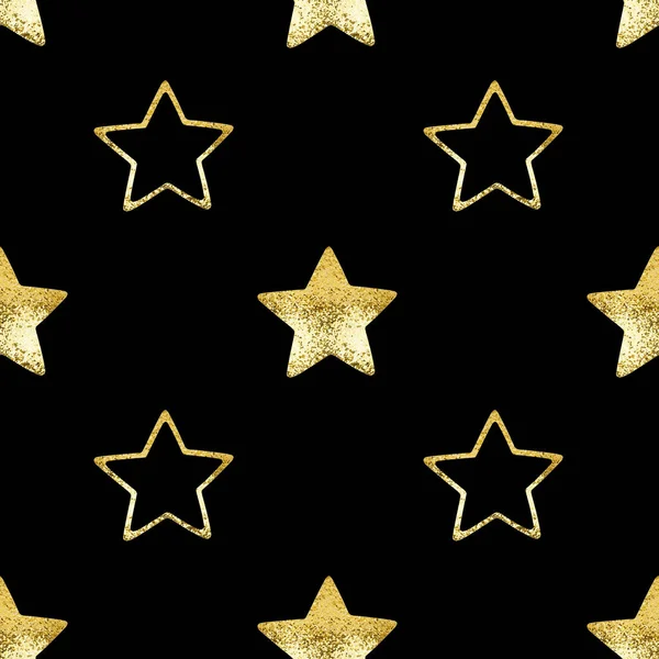 Seamless pattern golden stars on black background isolated, decorative shiny gold stars repeating ornament, bright glittering hristmas starry decoration backdrop, New Year wallpaper, holiday texture
