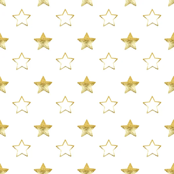 Seamless Pattern Golden Stars White Background Isolated Decorative Shiny Gold — Stock Photo, Image
