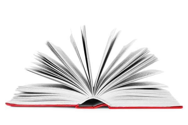 Bir açık kağıt kalın kırmızı kitap, sayfa çevirme beyaz arkaplan kapalı, ciltli ders kitabı, sayfaları çevirme, eğitim ve bilgi sembolü, okuma ve öğrenme işareti, kütüphane edebiyatı, stüdyo çekimi