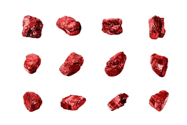 Red Gem Stones White Background Isolated Closeup Ruby Gemstones Set — Stock Photo, Image