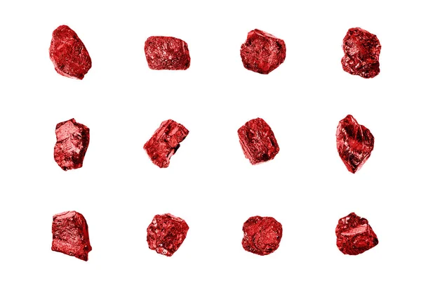 Pedras Preciosas Vermelhas Fundo Branco Isolado Closeup Conjunto Pedras Preciosas — Fotografia de Stock
