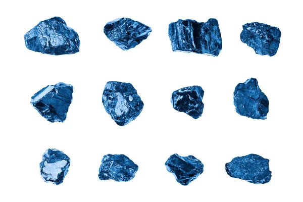 Dark Blue Gem Stones Set White Background Isolated Closeup Raw — Stock Photo, Image