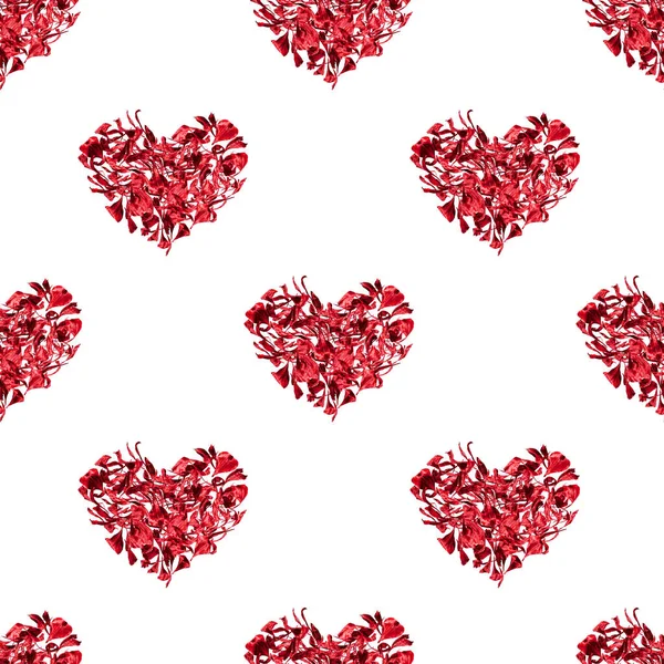 Nahtloses Muster Rotes Herz Aus Blütenblättern Weißen Hintergrund Isoliert Schöne — Stockfoto