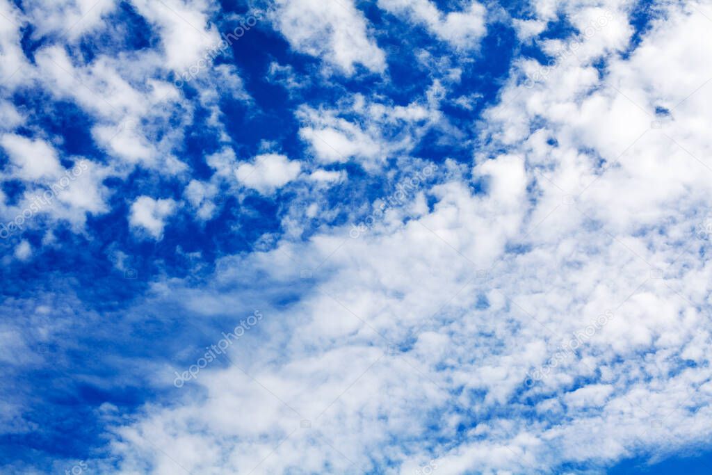 White cirrus clouds blue sky background close up, fluffy cumulus cloud texture, beautiful cloudscape panoramic view, sunny heaven cloudy weather, cloudiness backdrop, azure skies panorama, ozone layer