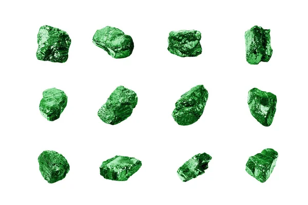 Green Gem Stones Nuggets Set White Background Isolated Close Raw — Stock Photo, Image