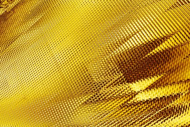 Soyut parlak altın arkaplan, parlak altın dekoratif zemin, sarı metal parıltılı parlayan çerçeve, boş metalik yüzey, parlak ışıltılı zigzag noktalı çizgiler, desenli duvar kağıdı, kopyalama alanı