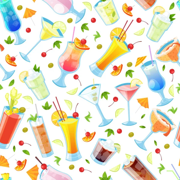 Modèle Vectoriel Sans Couture Avec Cocktails Alcoolisés Tropicaux Boissons Boissons — Image vectorielle