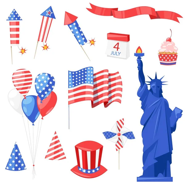 Symboles Nationaux Américains Éléments Conception Isolés Vectoriels Pour Fête Indépendance — Image vectorielle