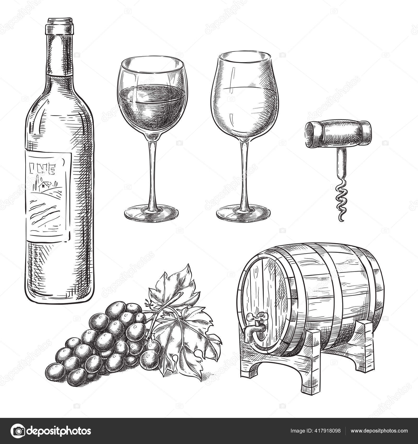 Illustration du vin, des verres et de la tire-bouchon Image