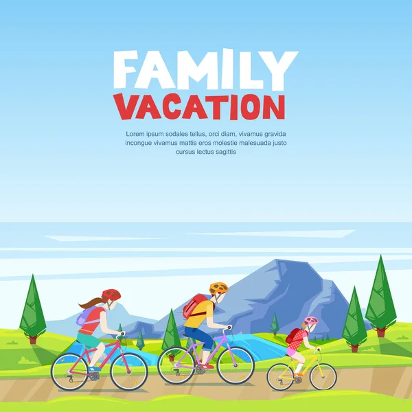 Vacaciones Familia Ciclismo Actividades Deportivas Aire Libre Mamá Papá Hija — Vector de stock