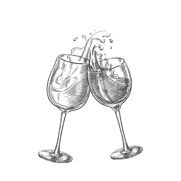 Dos Copas Vino Con Bebidas Salpicadas Ilustración Vectores Bocetos Elementos — Archivo Imágenes Vectoriales