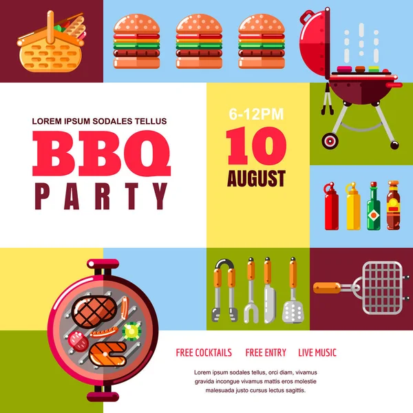 Cartaz Vetorial Geométrico Multicolorido Abstrato Modelo Banner Bbq Grill Ilustração — Vetor de Stock