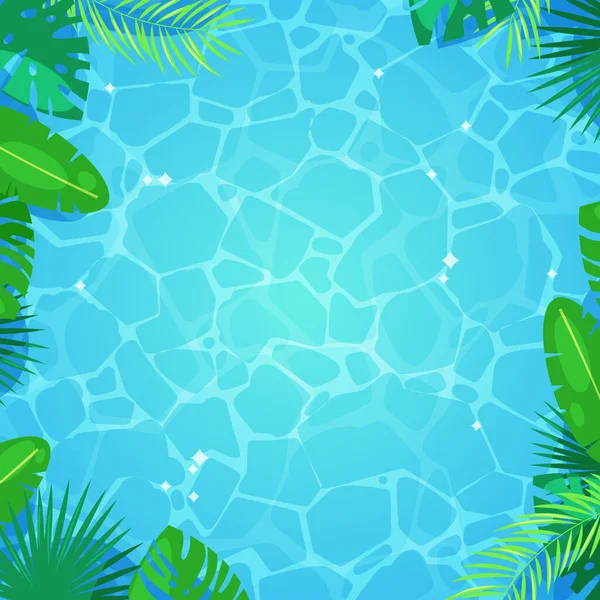 Tropische Palmblätter Und Blauer Hintergrund Mit Wasserstruktur Vektorrahmen Mit Platz — Stockvektor