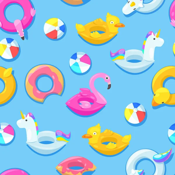 Kusursuz Havuz Deseni Tek Boynuzlu Flamingo Ördek Top Tatlı Donut — Stok Vektör