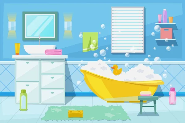 Dětská Sprcha Koupelna Interiér Vektorové Kreslené Ilustrace Koupelnový Nábytek Hygienické — Stockový vektor