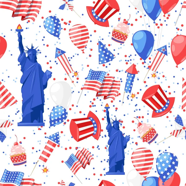 Nahtloses Muster Vektor Druck Hintergrund Amerikanische Nationalsymbole Feier Independence Day — Stockvektor