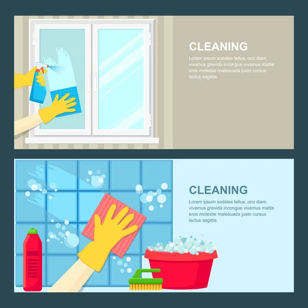 Cleaning Service Vector Banner Template Window Bathroom Tiles Cleaning Housework — Stock Vector