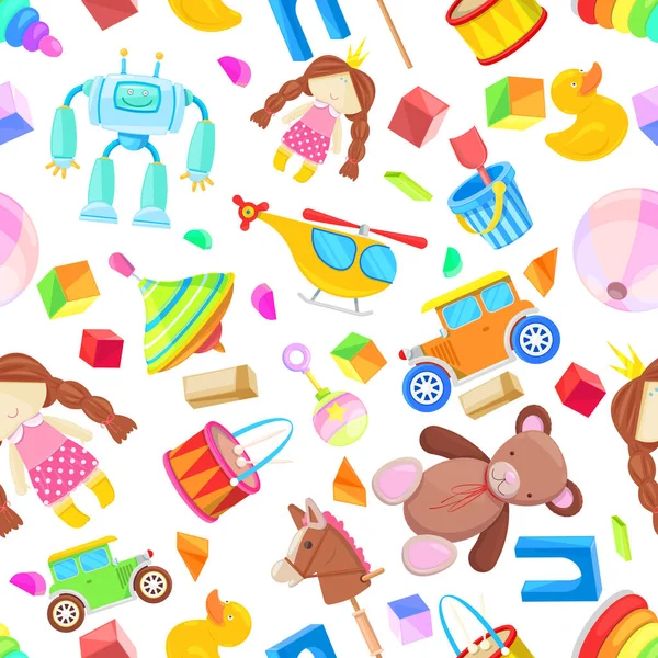 Dzieci Zabawki Wektor Bezszwowy Wzór Kolor Zabawki Dla Chłopca Dziewczynki — Wektor stockowy