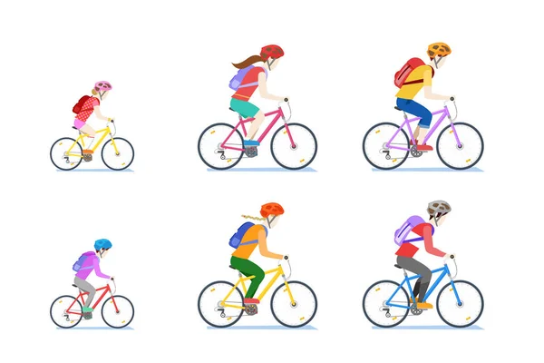 Familia Ciclista Feliz Aislada Sobre Fondo Blanco Ilustración Dibujos Animados — Vector de stock