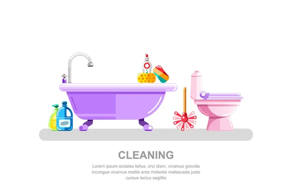 Bathroom Sanitary Engineering Cleaning Vector Isolated Illustration Bath Tub Toilet — Stock Vector