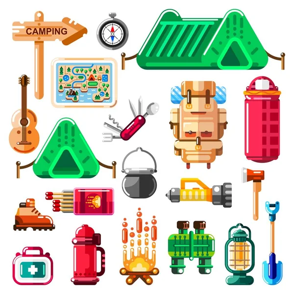 Conjunto Iconos Camping Elementos Diseño Aislados Cosas Equipos Herramientas Del — Vector de stock