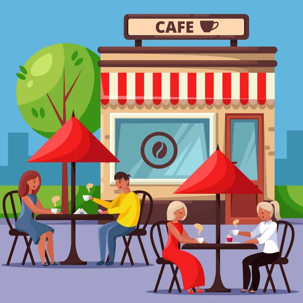 Les Gens Dans Rue Café Vecteur Dessin Animé Illustration Couple — Image vectorielle