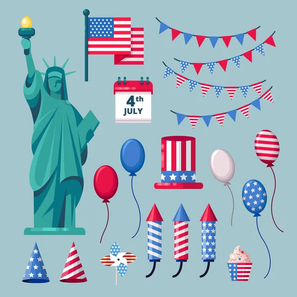 Usa Feiertagsikonen Und Designelemente Für Die Feierlichkeiten Zum Unabhängigkeitstag Juli — Stockvektor