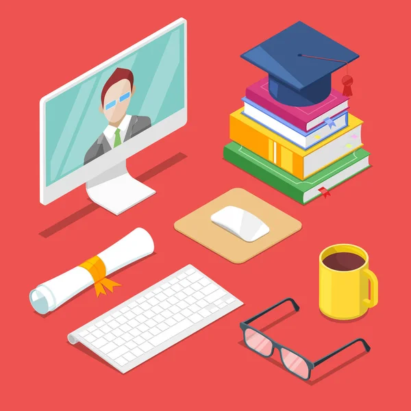 Concepto Educación Online Vector Iconos Isométricos Del Aprendizaje Formación Estudio — Vector de stock