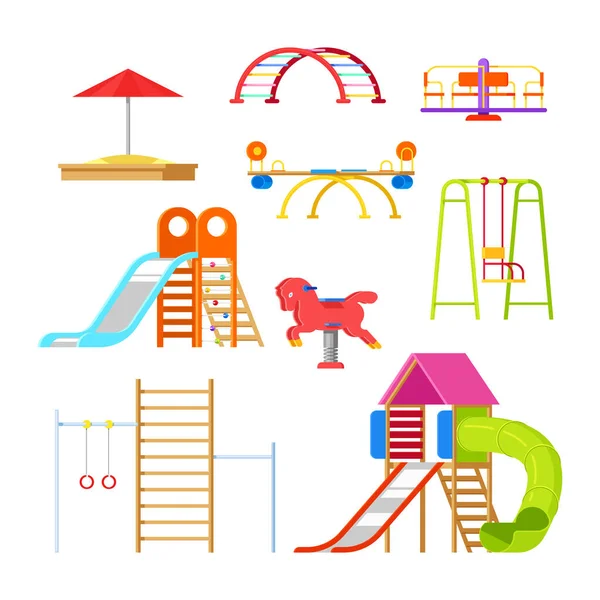 Kids Playground Kindergarten Isolated Icons Design Elements Swing Slide Sandbox — Stock Vector
