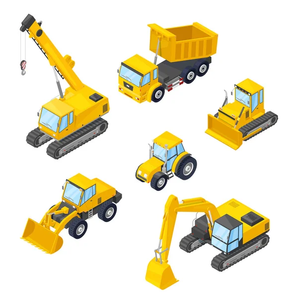 Special Machinery Isolated Icons Vector Style Isometric Illustrations Excavator Wheel — Stock Vector