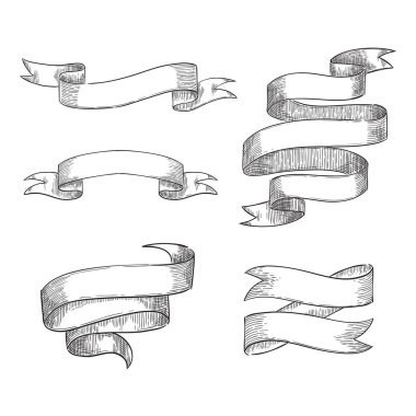 Kurdele pankartları vektör çizimi. El çizimi izole tatil tasarım elementleri.
