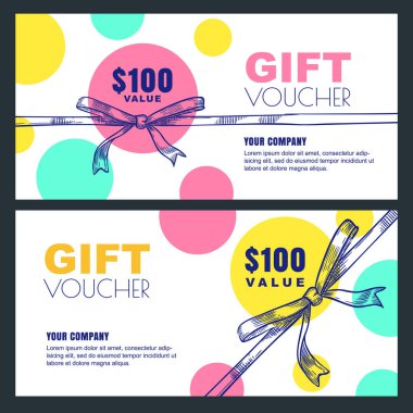 Hediye kartı, kupon, sertifika veya kupon vektör tasarımı düzeni. Bayram kutlamaları için indirimli pankart şablonu. Baş şerit çizim arkaplanı.