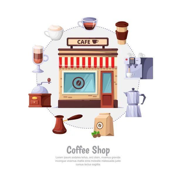 Koffieshop Concept Vector Cirkel Label Design Elementen Straat Cafe Bakkerij — Stockvector