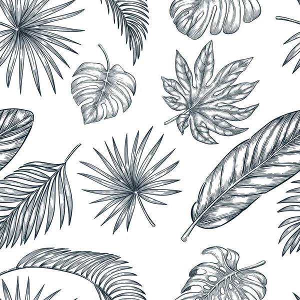 Tropische Palmenblätter Haben Ein Nahtloses Vektormuster Skizzieren Sie Handgezeichnete Illustrationen — Stockvektor