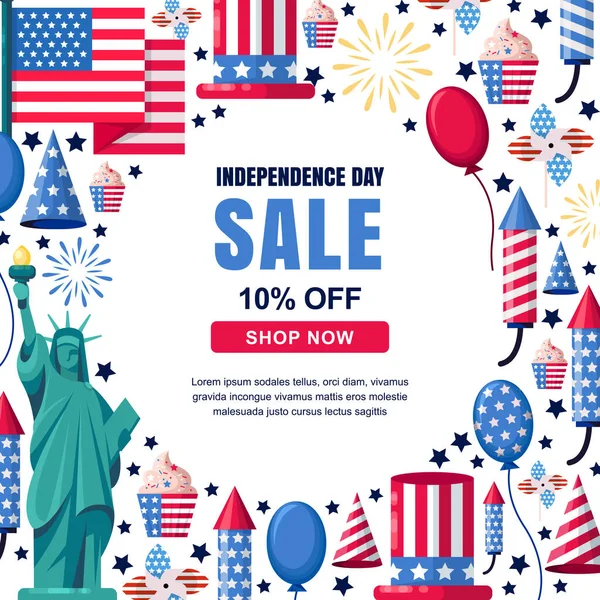 Usa Independence Day Verkauf Vektor Banner Vorlage Urlaub Weißer Rahmen — Stockvektor