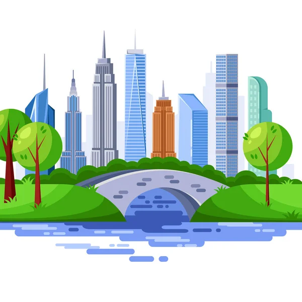 New York Central Park Gratte Ciel Urbain Illustration Vectorielle Paysage — Image vectorielle